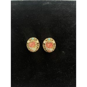 Vintage Filigree Style Faux Turquoise & Pearl Clip‎ On Earrings: West Germany